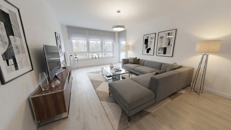 Wohnzimmer KI-Generiert Siegen Erdgeschosswohnung Renovierte 4-Zimmer-Erdgeschoss Wohnung inkl. Balkon (Erstbezug!) mit 360�Rundgang!