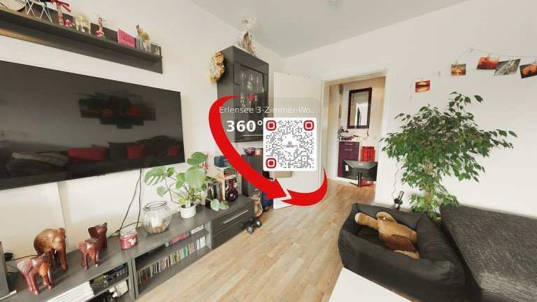 Wohnzimmer Erlensee Etagenwohnung 360� Rundgang: 3-Zimmer-Wohnung mit Balkon in der N�he vom Erlensee!